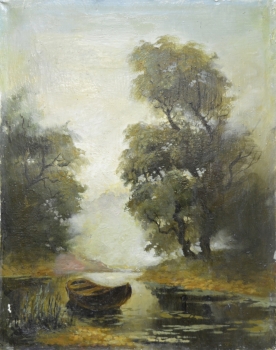 Картина «Река». Автор Широков. Картон, масло.1989 г.
