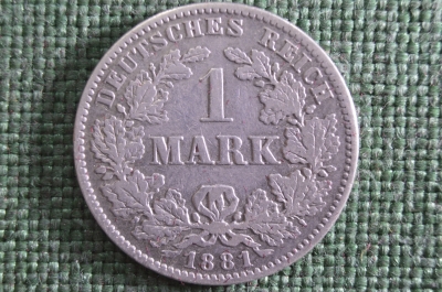 1 марка, серебро. 1881 год, J (Гамбургский монетный двор), Германская Империя. 