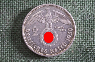 2 рейхсмарки (немецкие марки), серебро. 1939 год, A (берлинский монетный двор), Третий Рейх, Германи