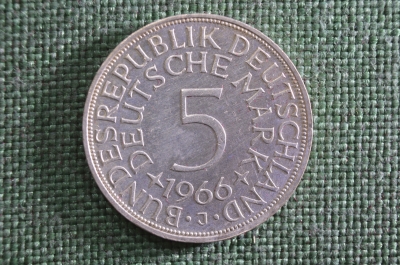 5 марок 1966 года, серебро. Буква J (Гамбург). ФРГ (Германия)