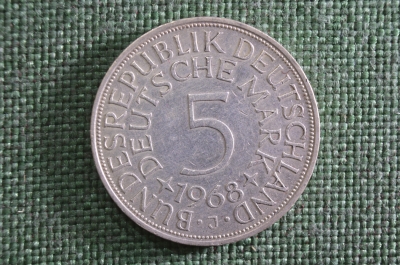 5 марок 1968 года, серебро. Буква J (Гамбург). ФРГ (Германия)