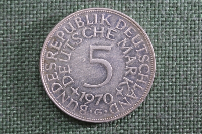  5 марок 1970 года, серебро. Буква G (Карлсруэ). ФРГ (Германия)