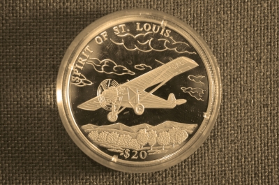 20 долларов 2000 года, Либерия, авиация, "Самолет Spirit", пруф, серебро.