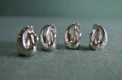 Статуэтки миниатюрные "Лебедь". 4 штуки. Тяжелый металл, серебрение, 1980-е годы. Европа.