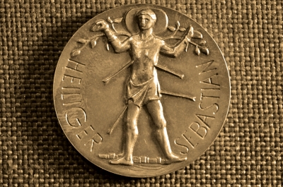 Серебряная настольная медаль, 1971 год. Святой Себастьян.