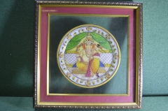 Тарелка талисман "Ганеша, слон". Декоративная, в рамке. Индуизм. Мудрость, достаток и благополучие