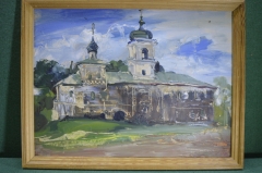 Картина "Русский храм". Масло, картон. Автор - Запорожец. 1997 год.