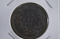 Монета 20 рейс рейсов 1883 года. Португалия.