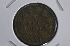 Монета 10 рейс рейсов 1884 года. Португалия.