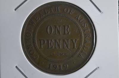Монета 1 пенс пенни 1919 года. Австралия.