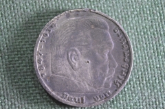 Монета 5 марок, рейхсмарок 1937 года. Гинденбург, Рейх. Серебро. Reichsmark, Deutsches Reich. Дефект