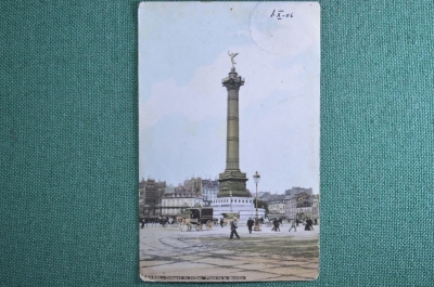 Открытка "Париж. Июльская колонна". Франция.1909 год