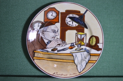 Фарфоровая декоративная тарелка "Еврей часовщик". Авторская работа, Андрей Галавтин.