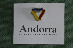 Знак, значок "Андорра", тяжелый металл, эмаль.