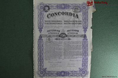 Нефтяная компания "Конкордия" (Concordia Industrie du Petrole). Акция на 250 лей. Румыния, 1920 год.