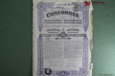Нефтяная компания "Конкордия" (Concordia Industrie du Petrole). Акция на 250 лей. Румыния, 1920 г.