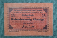 Нотгельд города Иккермюнде, 25 пфеннигов. Ueckermunde, Померания, Германия. 1917 - 1918 гг.
