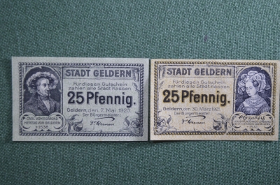 Нотгельды города Гельдерн (2 штуки). Geldern, Дюссельдорф, Германия. 1920 - 1921 годы.