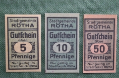 Нотгельды города Рота (3 штуки). Rotha, Саксония-Анхальт, Германия. 1921 год.