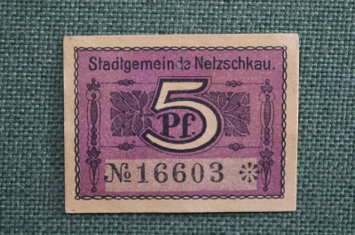 Нотгельд города Нечкау, 5 пфеннингов. Netzschkau, Саксония, Германия. 1921 год.