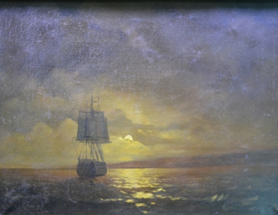 Картина "Лунная ночь на море" (под Айвазовкого). Художник А.Смирнов. Холст, масло. 1988 год.