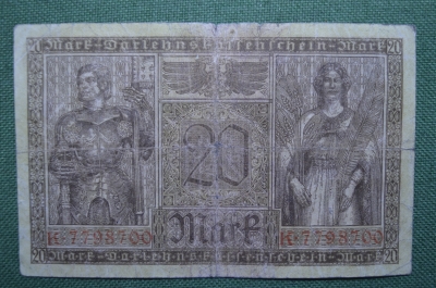 Банкнота 20 марок, 1918 год. Берлин, Веймарская Республика, Германия. 