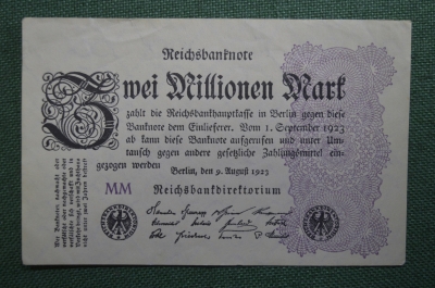 Банкнота 2000000 (Два миллиона) марок, 1923 год. Берлин, Веймарская Республика, Германия.