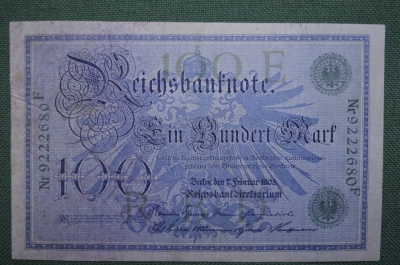 Банкнота 100 марок 1908 года. Германская Империя, Берлин. 