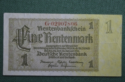 Банкнота 1 марка 1937 года (рентная марка), Германия. Rentenbankschein.