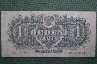 Банкнота 1 злотый 1944 года, Польша, ПНР. Советское военное командование.