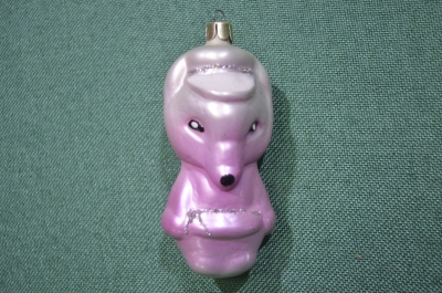 Елочная игрушка из набора теремок "Волк". Стекло. МПО Иней. 1970-е годы. СССР.