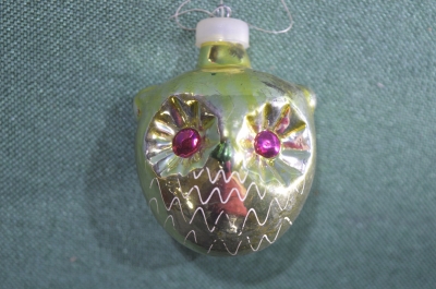 Елочная стеклянная новогодняя игрушка "Совушка Сова". Стекло, подвес. СССР.