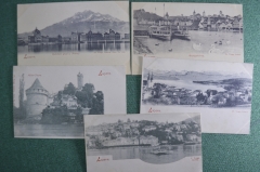 Старинные открытки, Люцерн, Швейцария (5 штук). Luzern. Озеро, архитектура и виды. Начало XX века.