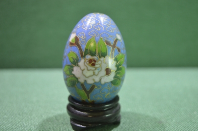 Яйцо на подставке "Цветы". Латунь. Клуазоне. Перегородчатая эмаль. Старый Китай. 1950-е годы. #2.