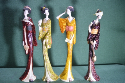 Комплект, 4 статуэтки "Гейша, восточная девушка". Полистоун, Delicate.