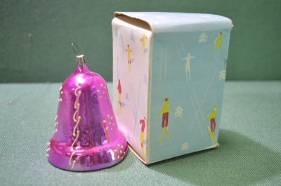 Елочная игрушка "Колокольчик колокол большой". В коробке. Стекло. СССР.