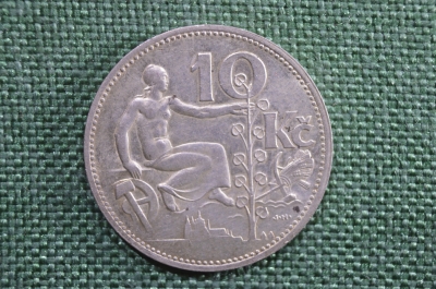 Монета 10 крон 1932 года, Чехословакия. 10 Kс, Republika Ceskoslovenska. Серебро.