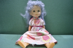 Кукла резиновая, Мальвина с голубыми волосами. Резина, пластик, 46 см. СССР.