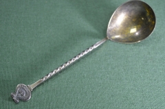 Ложка для соуса серебряная "Лира", винтовая ручка. Серебро, 916 проба. СССР.