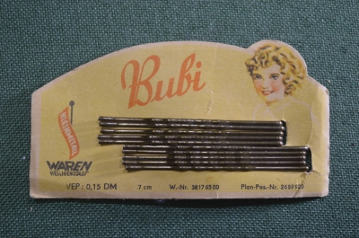 Заколки женские для волос "Bubi". Упаковка. ГДР. Германия периода СССР.