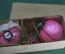 Елочные шары, розовые (3 штуки, в коробке) #2. Стекло. ГДР.