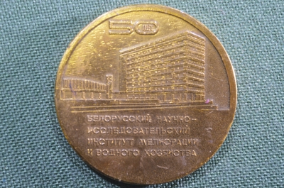 Настольная медаль "Белорусский НИИ мелиорации и водного хозяйства, 50 лет". Минск, 1980 год. 