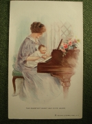 Открытка "Сладчайшая музыка". Мама с дочкой у пианино. Reinthal & Newman, США.