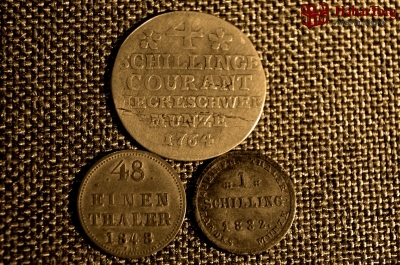 1, 4 шиллинга, 1/48 талера, 1764, 1832, 1848, Мекленбург-Шверин, Германия, серебро, одним лотом