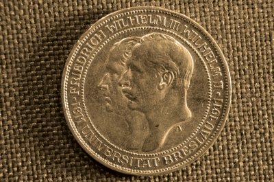 3 марки 1911 года, A. Германская империя, Пруссия, серебро. 100 лет Университету Бреслау.