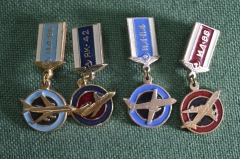 Значки "Гражданская авиация СССР, Самолеты ИЛ-96, ЯК-42, ИЛ-114, ИЛ-86". Серия (4 штуки).
