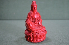 Статуэтка, фигурка "Будда с кувшином". Литье, поделочный красный пластик. 