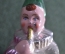 Игрушка елочная стеклянная "Клоун с дудочкой, зеленый колпачок". Стекло, прищепка. #1. СССР.