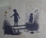 Картина старинная "Две сестренки",Силуэт работы Елиз. Бём. 1890 -е гг. Цинкография