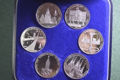 Монеты, олимпийские рубли (набор, 6 штук). Олимпиада 1980, Москва. Стародел, пруф. Коробка Госбанка.